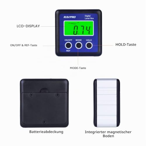 Digital Level Box, Protractor Bevel Box with Data Hold, Magnetic Base and VA LCD Backlight, Calculation for Carpentry, Construction, Masonry, Car Industry blue