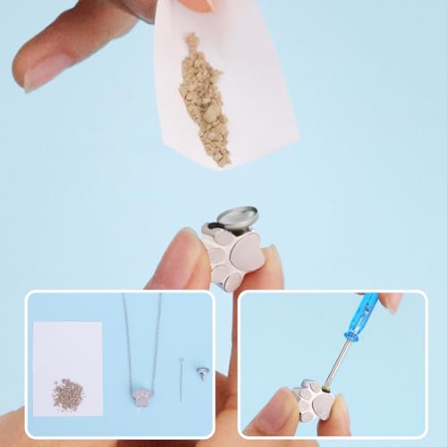Pet Cremation Jewelry for Ashes Pendant Pet Urns For Dogs/Cats Ashes Pendant Paw Print Urn Necklace with Mini Keepsake Memorial Ash Jewelry Silver