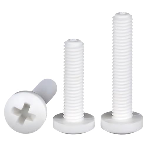30Sets M3X8 Polypropylene (PP) Metric Cross Phillips Pan Head Screw Plastic Fasteners w./Nuts Washers Set (Non-Conductive, Lightweight) White