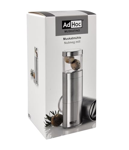 AdHoc Muskatino Nutmeg Grinder Spice Mill Razor Sharp PreciseCutDuo Blades Clear/Silver