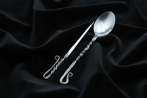 Hand Forged Medieval Cutlery Set - Viking Silverware Set with Leather Cover