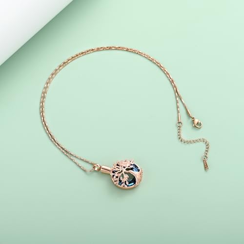 Yinplsmemory Owl Cremation Jewelry Urn Ashes Necklace for Women Rose gold-blue