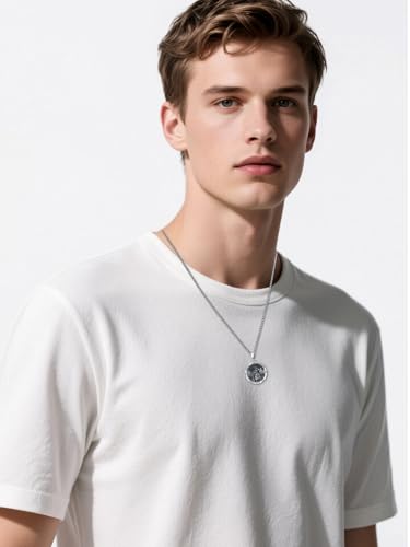 Seiyang 925 Sterling Silver St Michael/St Christopher/St Raphael/St Jude/St Benedict Crucifix Pendant/Nail Cross Necklace Religious Amulet Jewelry Gift for Men Women (with Gift Box) A04-Christopher(Round)