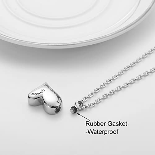 Cremation Heart Urn Necklace for Ashes Jewelry Keepsake Pendant Grandpa - Silver