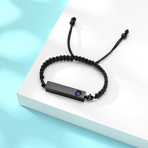 Hearbeingt Crystal Heart Cremation Jewelry Bar Urn Bracelet for Ashes Black-Blue stone