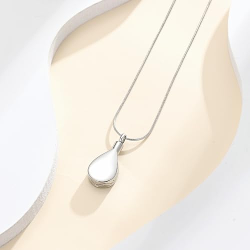 Cremation Jewelry Tree of Life Teardrop Urn Necklace for Human Ashes for Women Men Abalone Shell Memorial Ashes Keepsake Pendant Silver