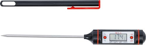 BGS Digital Thermometer with Stainless Steel Probe, Pack of 1, 8714 | Probe length: 125 mm, 0.1 °C steps, °C/°F switchable, switch-off after 15 minutes, measuring tip protection with pocket clip