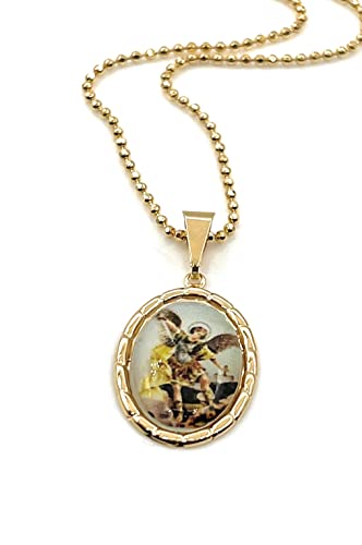 LESLIE BOULES Virgen de Guadalupe Medal Necklace for Women 18K Gold Plated Chain C-San Miguel Arcángel