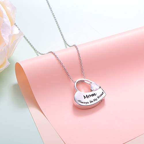 Flyow Cremation Urn Necklace for Ashes for Mom S925 Sterling Silver Keepsake Urn Jewelry Memorial Pendant Necklace for Women