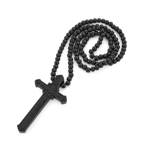 HZMAN Large Natural Wooden Crucifix Cross Necklace for Men Handmade Prayer Rosary Beads Necklace Pendant Catholic Jewelry Gift