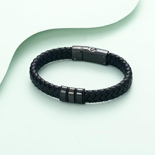 Cremation Jewelry Urn Bracelet for Ashes for Men Women Keepsake Memorial Cuff Bangle Braided Leather Wristband Bracelet for Loved One Black-24cm
