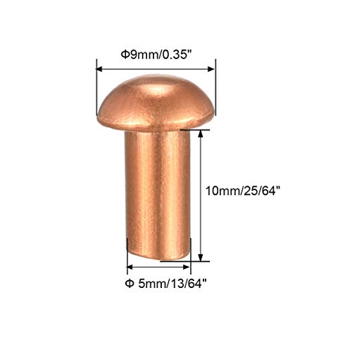 uxcell 50-piece round head copper solid rivets, 13/64 x 25/64 inch fasteners