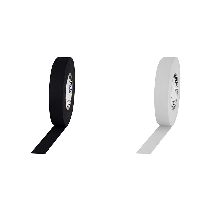 1" Width ProTapes Pro Gaff Premium Matte Cloth Gaffer's Tape Bundle - 1 Black 55 Yard Roll, 1 White 55 Yard Roll