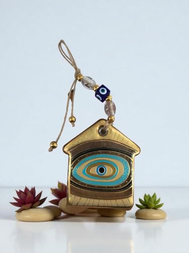 Handmade Glass Evil Eye Wall Hanging — Spiritual Protection & Boho Home Décor — Housewarming Gift— Small & Large Sizes (House Large) House Large