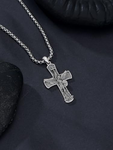 Patron Saint Necklace 925 Sterling Silver St Amulet Medal Pendant Religious Protection Jewelry Gifts for Men C01-Saint Michael Cross