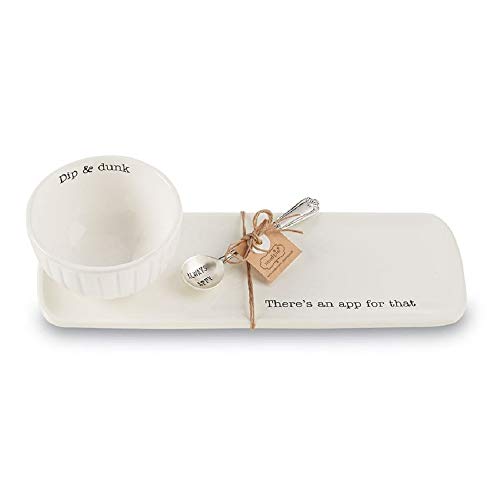 Mud Pie Set of 3 App for That Serving, Piece Set, Tray 4 1/2x 13|Bowl 2 1/2" x4 Dia|Spoon 5 1/2", White