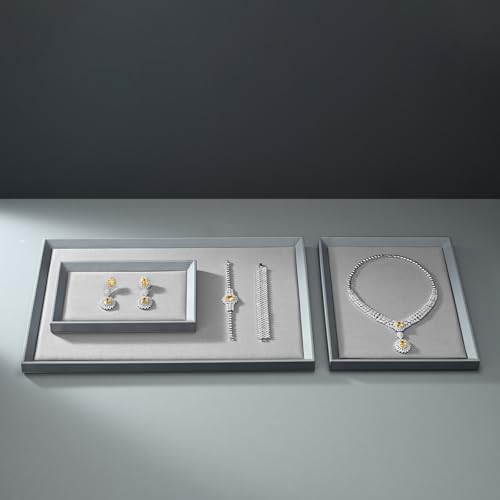 Oirlv leather small jewelry tray in grey, 9.1" x 5.9" x 0.8", with compartments for organizing rings, necklaces, and jewelry.