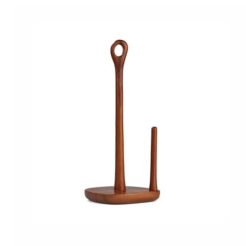 Nambé Portables Paper Towel Holder – 15” Excellent Acacia Wood & Metal Stand with Signature Curved Handle – Modern Countertop Organizer for Kitchen, Dining & Bar Spaces, Decorative Accent