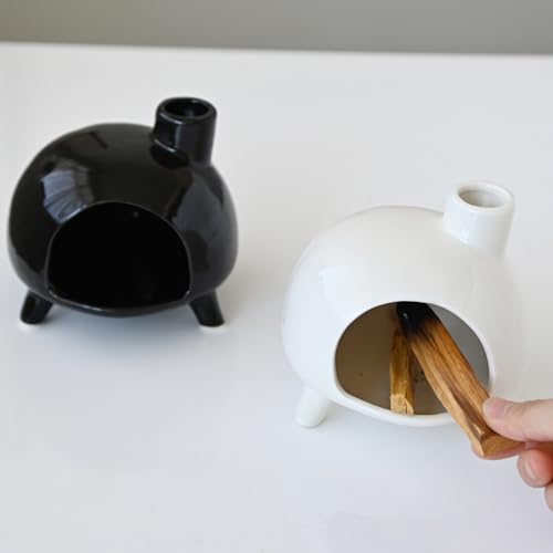Handmade Ceramic Palo Santo Holder Burner - Mini Chimenea Incense Dish for Palo Santo and Sticks .Sage Holder for for Aromatherapy, Yoga, Meditation Gift and Home Decor (White) White