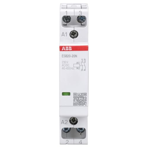 ABB ESB20-20N-06 20A 2NO 230V AC/DC 2 Pin 18mm DIN Rail Low Noise Installation Contactor | Hum-free power contactor with control circuit DC, building installation and safety technology 1SBE121111R0620 Pack of 1