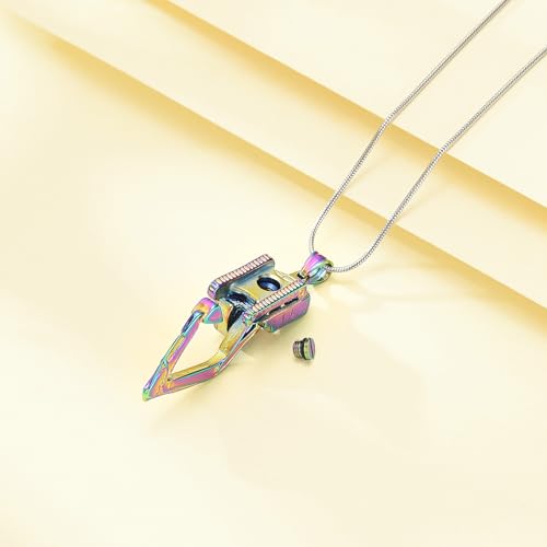 Excavator Urn Necklace for Ashes Stainless Steel Cremation Jewelry Memorial Human Ashes Keepsake Pendant for Women Men Memorial Urn Necklace rainbow