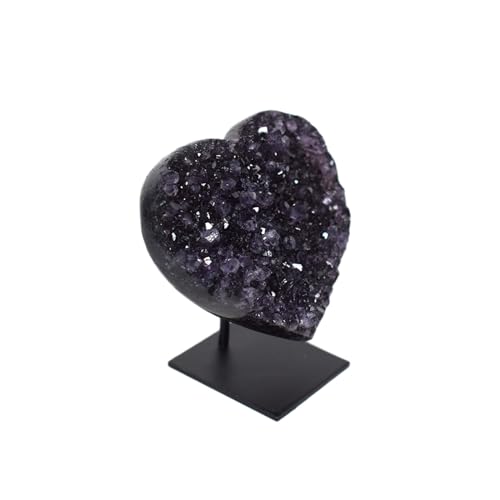 JIC Gem Deep Purple Amethyst Cluster Natural Druzy Heart 3.5" AA Color Beautiful Amazing Geodes Spiritual Healing Home and Office Decor with Base 3.5"