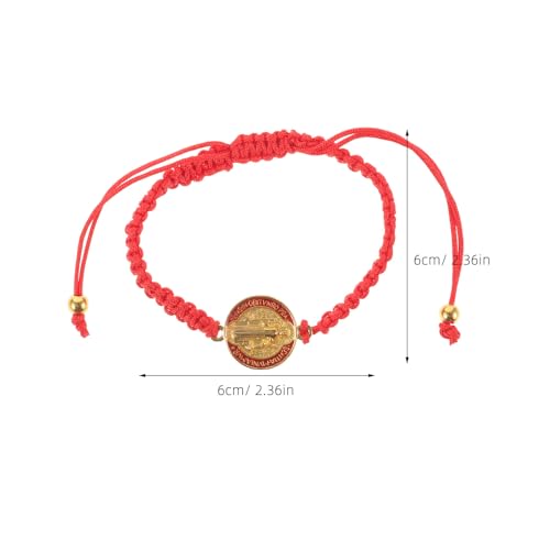 POPETPOP St Benedict Bracelet Red Alloy and Rope Adjustable Lightweight Wrist Chain for Formal Dresses
