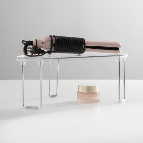 mDesign Plastic/Steel Corner Stackable Rack, Storage Organizer Shelf for Bathroom, Vanity, Countertop, Sink, Cabinet, Holds Makeup, Shower Accessories, Ligne Collection - 2 Pack - Clear