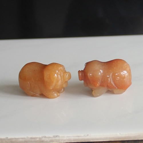 Two mini Hand Carved Gemstone Crystal Pig Figurine Animal Statue Carving Office Home Decor Collections Pockets stone1.2'' (Orange Aventurine) Orange Aventurine