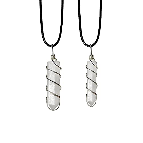 Raw Selenite Crystal Pendant Necklace (Bullet, Round)