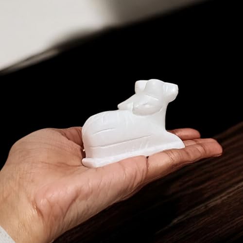 White Marble Nandi Bull Idol – 2.5" Shiv Ji Vahana Cow Figurine for Vastu, Good Luck, Success & Prosperity – Puja Room Decor, Home Temple Showpiece, Gift Item – Pack of 1