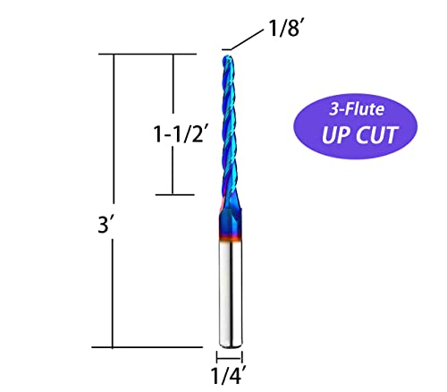 RUHIWORKER 1/8-inch tapered ball nose CNC bits, 1.0-degree angle, 2-pack for edge treatment and grooving