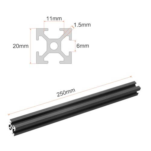 sourcing map 4 Pcs t Slot 2020 Aluminum Extrusion Profile 250mm 10 inch, European Standard Anodized Black Linear Rail Extrusion Frame for 3D Printer, CNC Machine