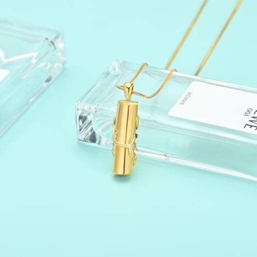 Cylinder Urn Necklace for Ashes Roseflower Cremation Jewelry Urn Ashes Necklace for Women Men Memorial Keepsake Necklace of Loved One Gold