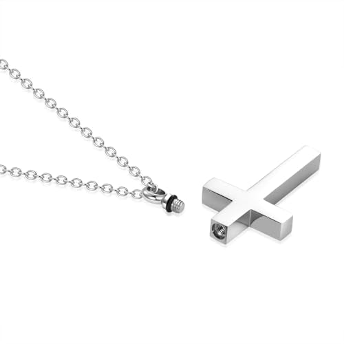 MiniJewelry Christian Cross Urn Necklaces for Ashes Cremation Jewelry Keepsake for Adult Women Men Human Family Loved One Silver