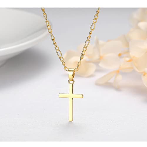 Cross Necklace Men - Cross Pendant Stainless Steel Cross Necklace for Women, Simple Men Necklace Gold Figaro Chain (45/55+ 5cm), Christmas Birthady Religious Gifts for Boy Girls