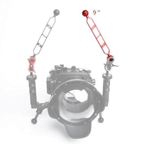 Red 9" Underwater Aluminum Alloy Extension Arm (2-Pack) - Dual Ball System with 1" Head Connector, Waterproof & Rustproof for Diving Camera Tray/Strobe/Video Light, Scuba Photography Gear 9" Extension Arm Red