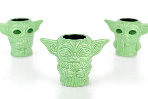 Geeki Tikis Star Wars The Mandalorian The Child Mini Muglets Set of 3-2.5-Ounce Green Ceramic Cup Fun Small Drinking Glass for Coffee, Water, Tea - Perfect Fan Gift - Licensed Merchandise