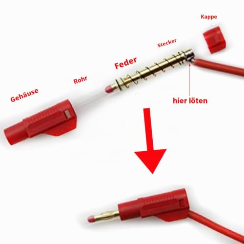RUNCCI-YUN 10pcs 4mm Insulated Banana Plugs Solder Retractable Banana Plug Stackable for Multimeter Tips (Red Black