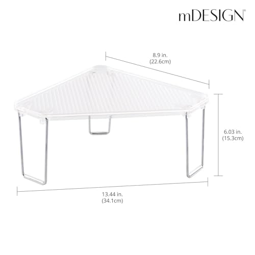 mDesign Plastic/Steel Corner Stackable Rack, Storage Organizer Shelf for Bathroom, Vanity, Countertop, Sink, Cabinet, Holds Makeup, Shower Accessories, Ligne Collection - 2 Pack - Clear