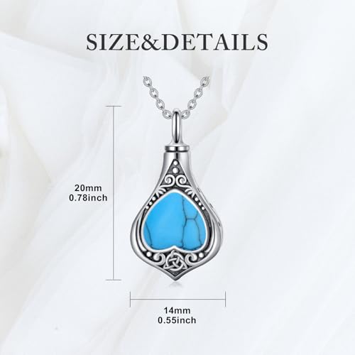 Urn Necklace for Ashes Sterling Silver Cremation Jewelry Bereavement Gifts for Women Celtic-Turquoise Heart