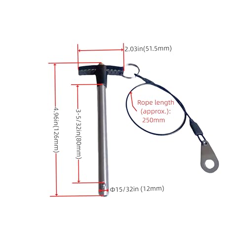 ZRuiYFFS stainless steel T-handle ball lock pin with lanyard and quick release, 12mm diameter, 80mm clamping length