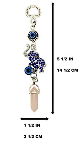 LUCKBOOSTIUM Happy Elephant Pendant with Blue, White & Black Evil Eye Car Hanging Ornament & Charm Gem Stone - Rear View Mirror Accessories - Home & Personal Charms Pink Crystal