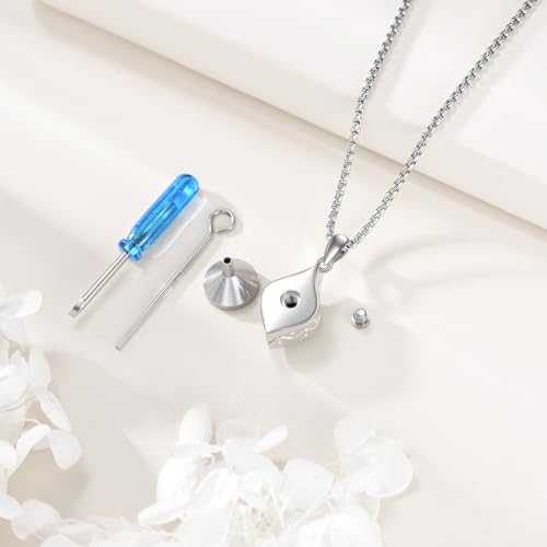 ONEFINITY Urn Necklaces for Ashes 925 Sterling Silver Filigree Moonstone/Teardrop Turquoise Necklace for Ashes Keepsake Memorial Cremation Jewelry for Ashes for Women Lady Filigree Moonstone Abalone