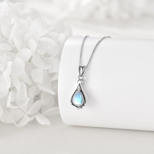 POPLYKE Moonstone Urn Necklace for Ashes 925 Sterling Silver Locket Necklace Cremation Jewelry for Women Men