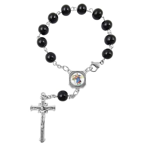 TALISMAN4U Saint Christopher One Decade Rosary for Car Rearview Mirror Black Car Rosary