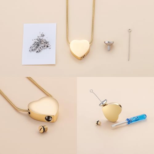 Cremation Jewelry for Ashes - Heart Urn Necklace Ashes for Women Men Cremation Locket Jewelry with Keepsake Urn Memorial Ash Gold