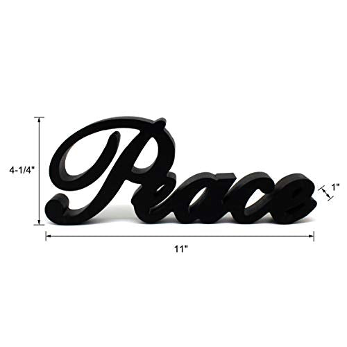 CVHOMEDECO. Matt Black Wooden Words Sign Free Standing Peace Desk/Table/Shelf/Home Wall/Office Decoration Art, 11 x 4-1/4 x 1 Inch