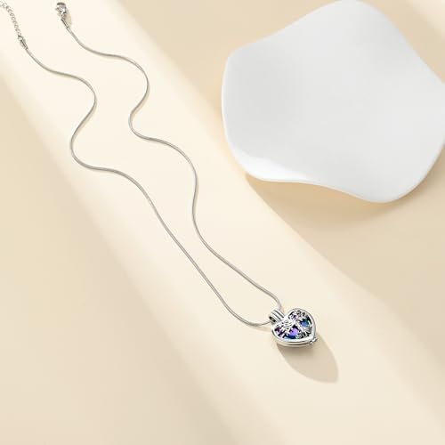 Tree of Life Cremation Jewelry for Men Women - 2 Pcs Cylinder & Heart Urn Necklaces for Ashes Stainless Steel Memorial Keepsake Pendant for Human Pet Ashes Rainbow