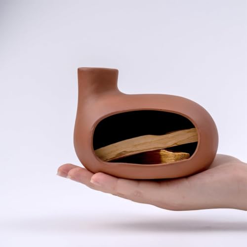 Terracotta Palo Santo Holder - Modern Chiminea Incense Burner for Yoga Classic Matte Clay -Terracotta
